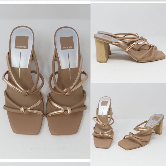 Dolce Vita Shoes - Dolce Vita beige & gold knotted Square Toe Strappy heeled Sandals
